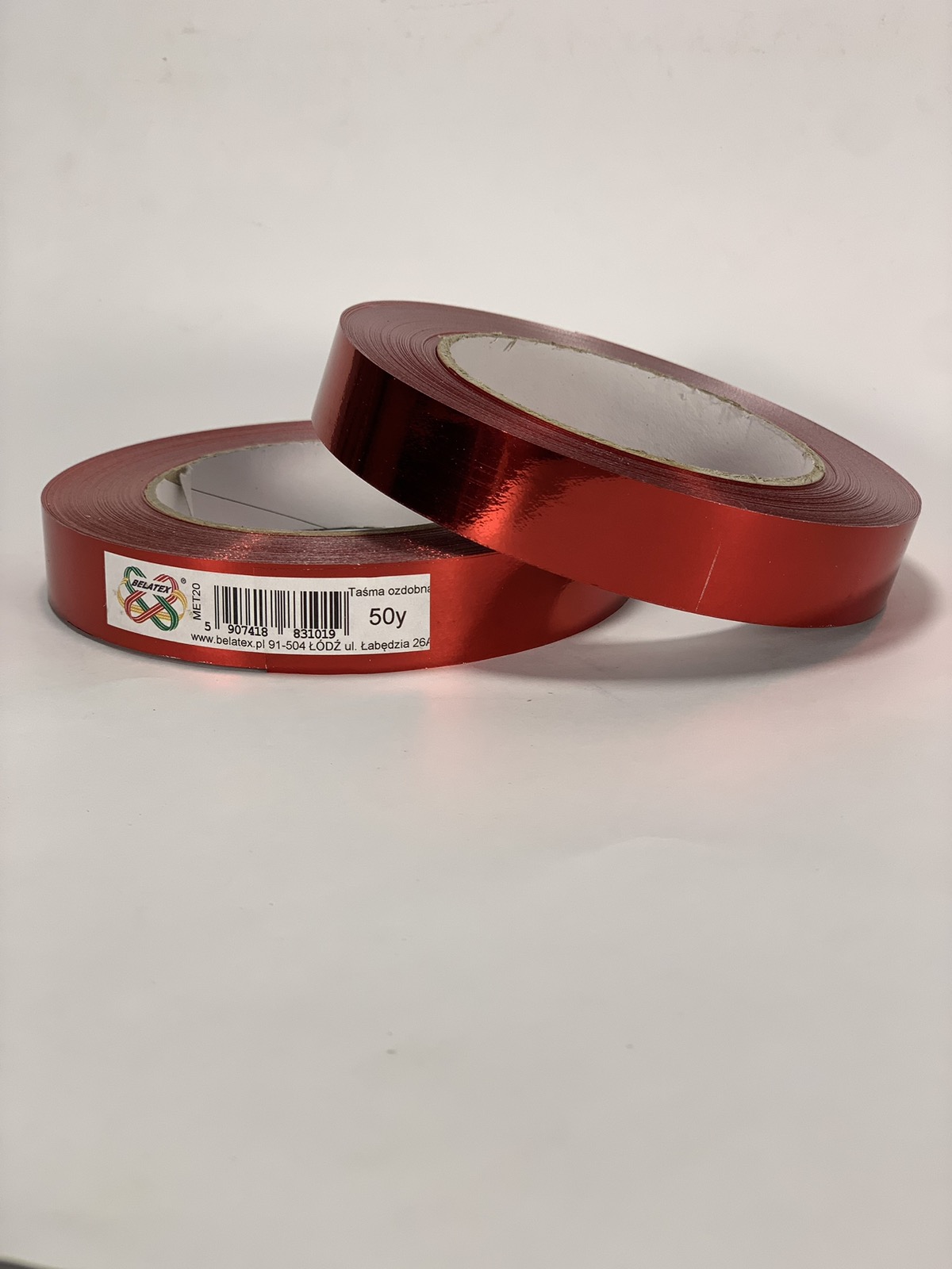 Лента пластиковая 2см, 50 ярд,  красная металлизированная , BELATEX (MET20-red)