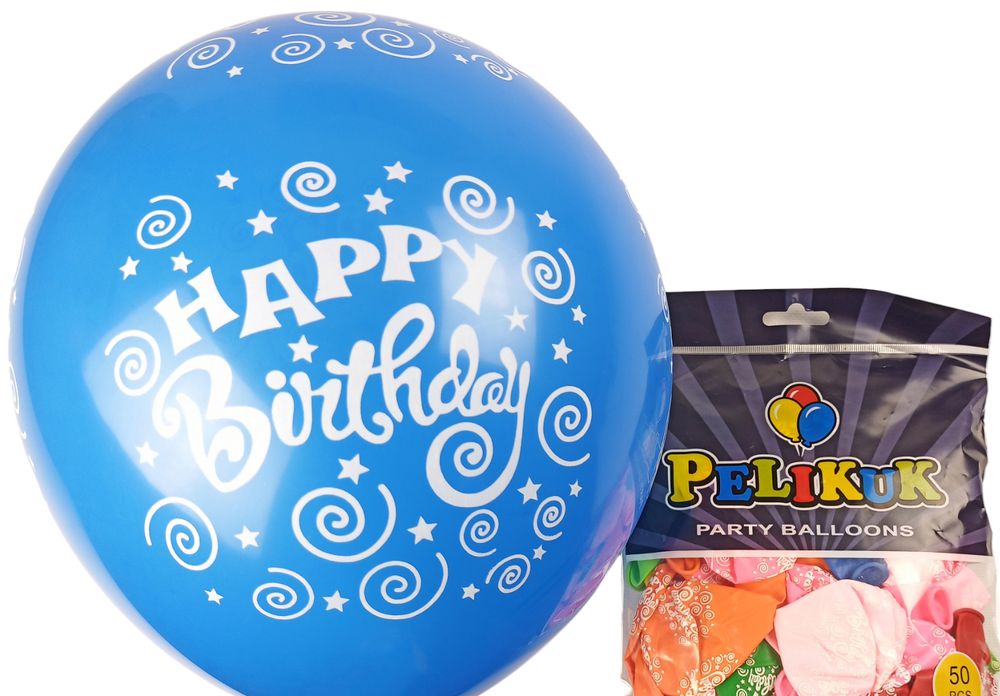 Шарики круглые Pelikuk 12' (30 см) цвета микс   Happy Birthday 50шт/уп Разноцветный Pelikuk (1250C-400)