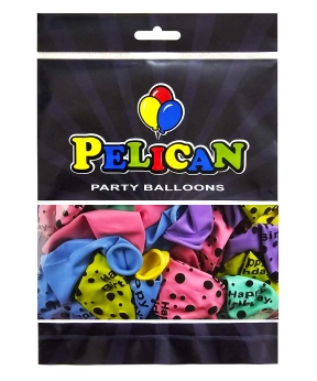 Шарики латексные Pelican 12" (30см) "Happy Birthday, горошек"  50шт Разноцветный Pelican (824028)