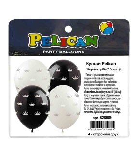 Кульки Pelican латексні 12"(30сm) "Корони срібні" асорті  10шт Різнокольоровий Pelican (828689)
