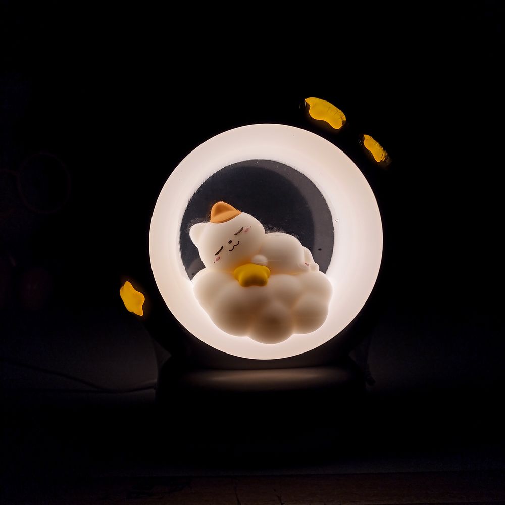 Лампа ночник детская LED "Спящий котик" 13,5х12см, USB (с функцией авто отключения) (31686)