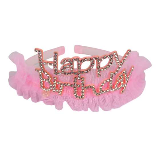 Обруч на голову "Корона мереживна зі стразами  Happy Birthday" (640-8)