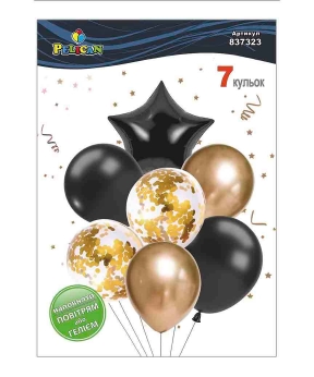 Набір з 7 кульок "Зірка, чорно  золотий мікс" Pelican (837323)