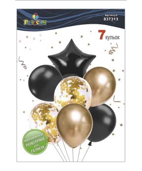 Набір з 7 кульок "Зірка, чорно  золотий мікс з хромом" Pelican (837313)