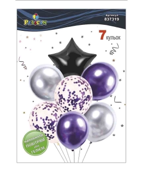 Набір з 7 кульок "Зірка, срібно  фіолетовий мікс з хромом" Pelican (837319)