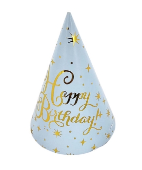 Колпачки бумажные TM Pelican 15см "Happy Birthday голубые с золотом   10шт Голубой Pelican (871823)