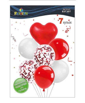 Набір з 7 кульок "Серце, біло  червоний мікс" Pelican (837307)