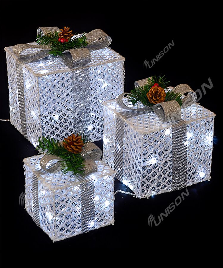 Подарки LED, 45 см белый с серебром (19-042-W)
