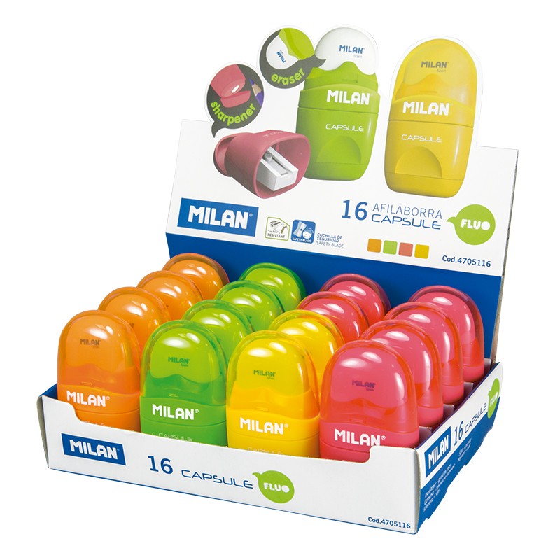 Ластик + точилка  "Capsule Fluo" "TM MILAN"6,5х3,5см,mix Milan (4705116)
