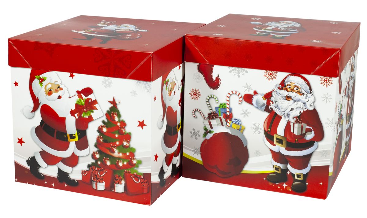 Подарункова коробочка-бокс 023S розбірна, новорічна 15*15*15 см, 12шт/уп (023S)
