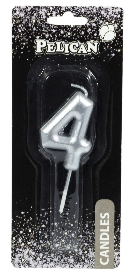 Свеча для торта Pelican, "4" СЕРЕБРО 4,5см Серебряный Pelican (864524)