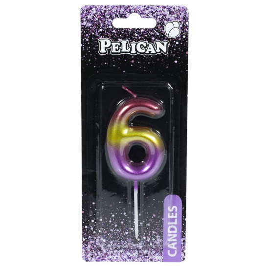 Свеча для торта Pelican "6" РАДУЖНАЯ 6 см Разноцветный Pelican (866066)