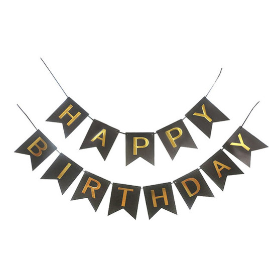 Гірлянда-прапорці "Happy birthday"  16см, чорний Unison (871058)
