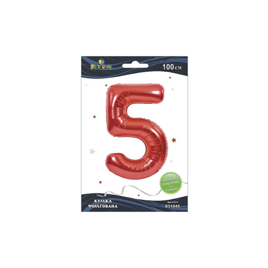 Цифра фольгована Pelican, "5" червона 100см Червоний Pelican (831045)