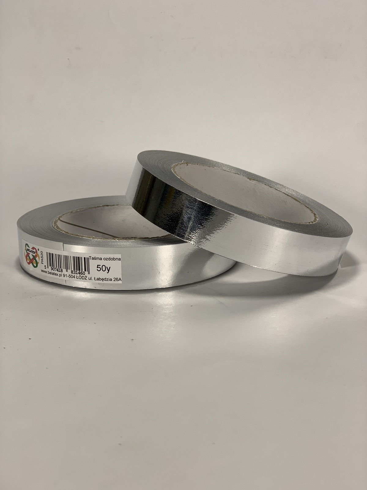 Лента пластиковая 2см, 50 ярд,  серебрянная металлизированная , BELATEX (MET20-silver)