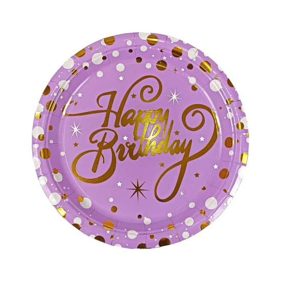 Тарелки картонные "Happy birthday" фиолетовые. 10шт/уп Фиолетовый Unison (7500-18)