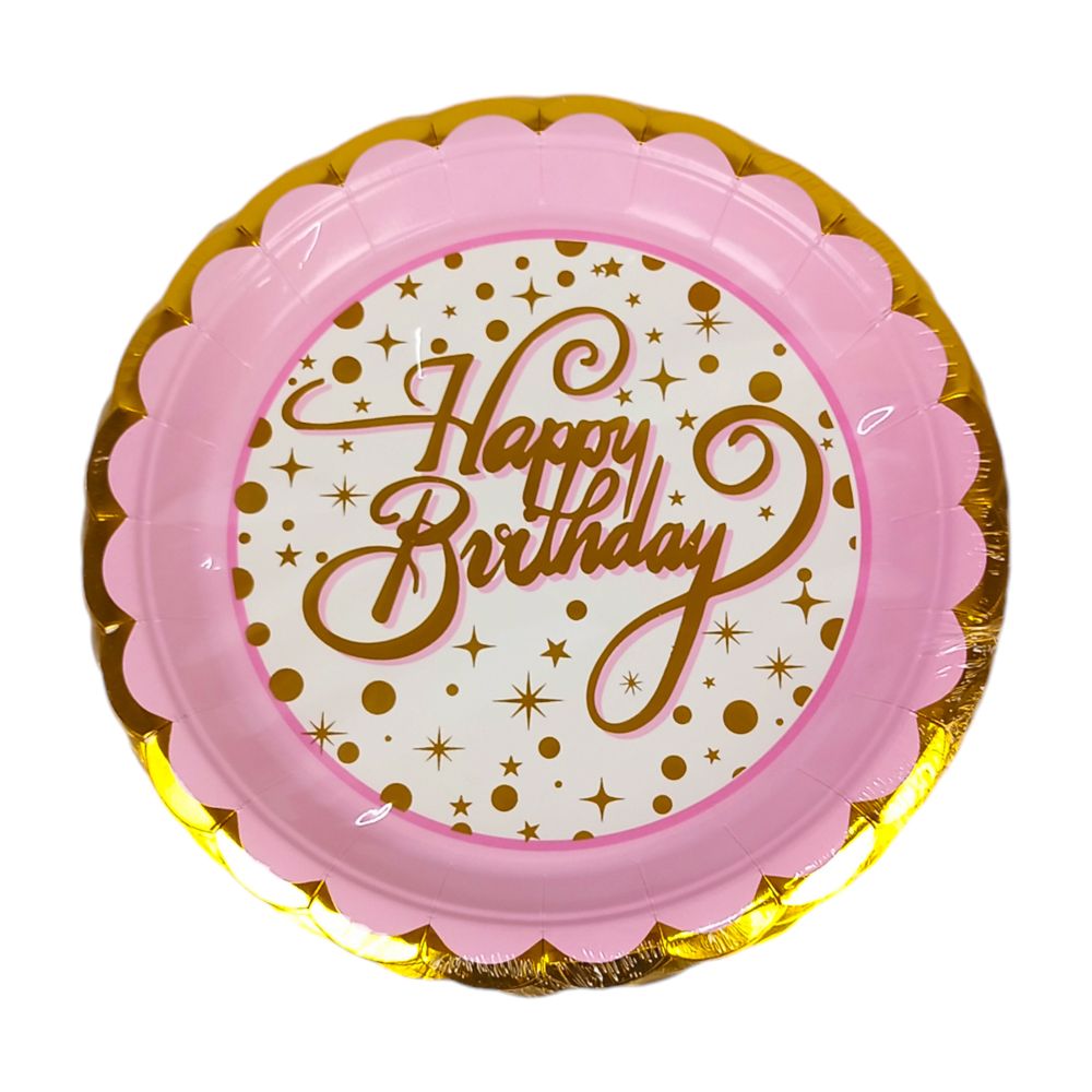 Тарілки картонні "Happy birthday" рожеві 23см - , 10шт/уп Рожевий Unison (7500-17)