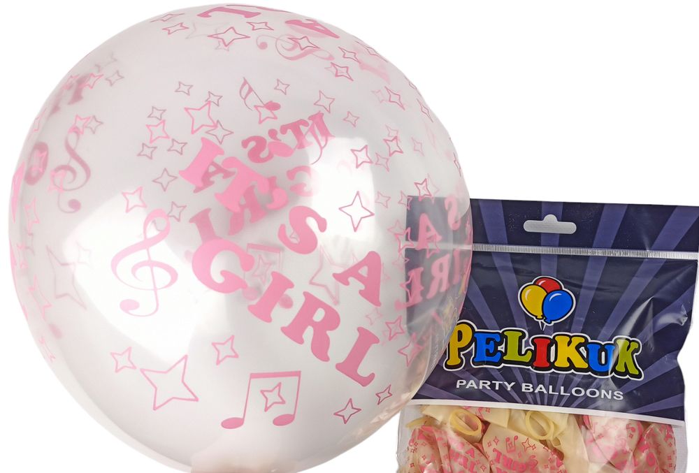 Кульки круглі Pelikuk 12 '(30 см) рожевий прозорий  It's a girl, 50шт/уп Рожевий Pelikuk (1250C-408)