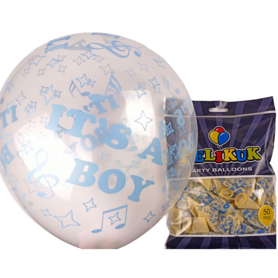 Шарики круглые Pelikuk 12' (30 см) голубой прозрачный   It's boy, 50шт/уп Голубой Pelikuk (1250C-409)