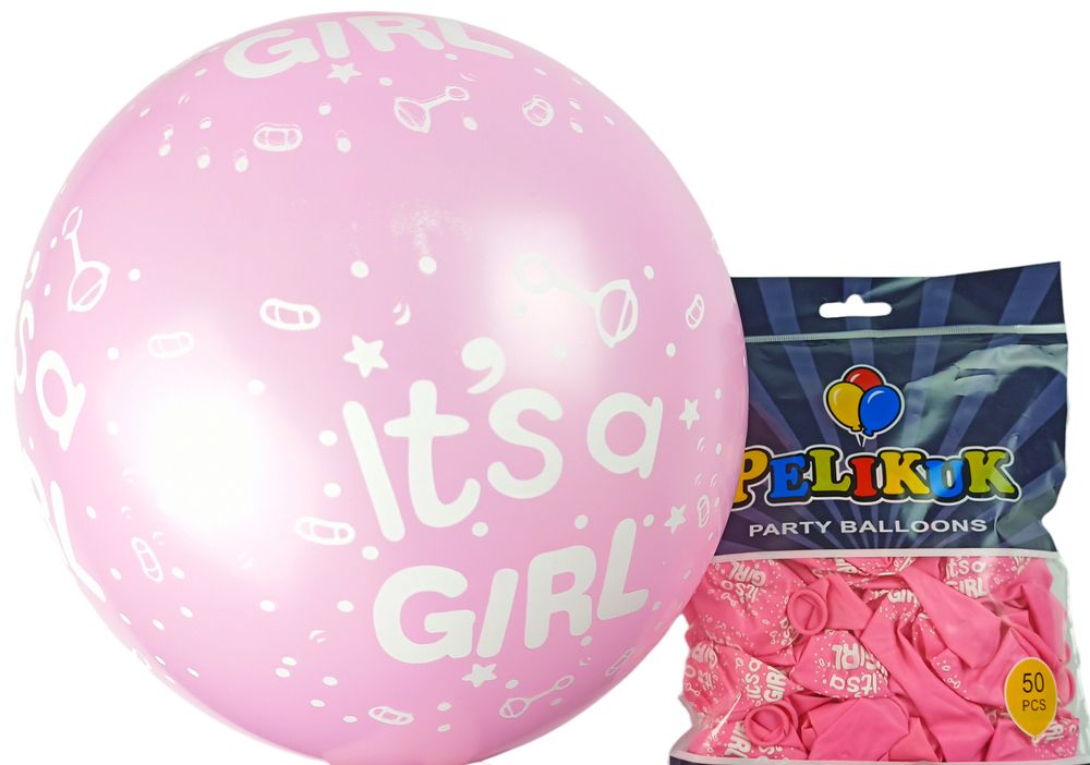 Кульки круглі Pelikuk 12 '(30 см) рожевий   It's a girl, 50шт/уп Рожевий Pelikuk (1250C-407)