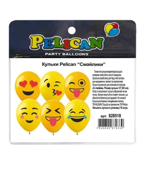 Кульки Pelican 12"(30сm) "Смайлики"  10шт Жовтий Pelican (828518)