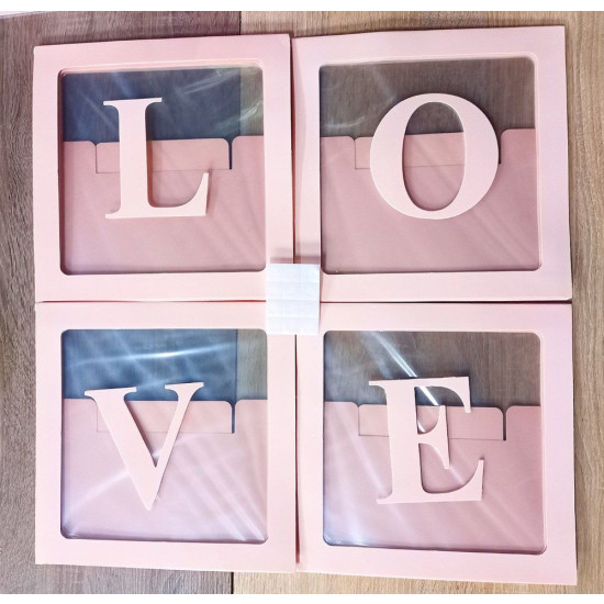 Коробки для кульок набір   4шт  "LOVE" 30 х 30 х 30см Рожевий Unison (10134 pink)