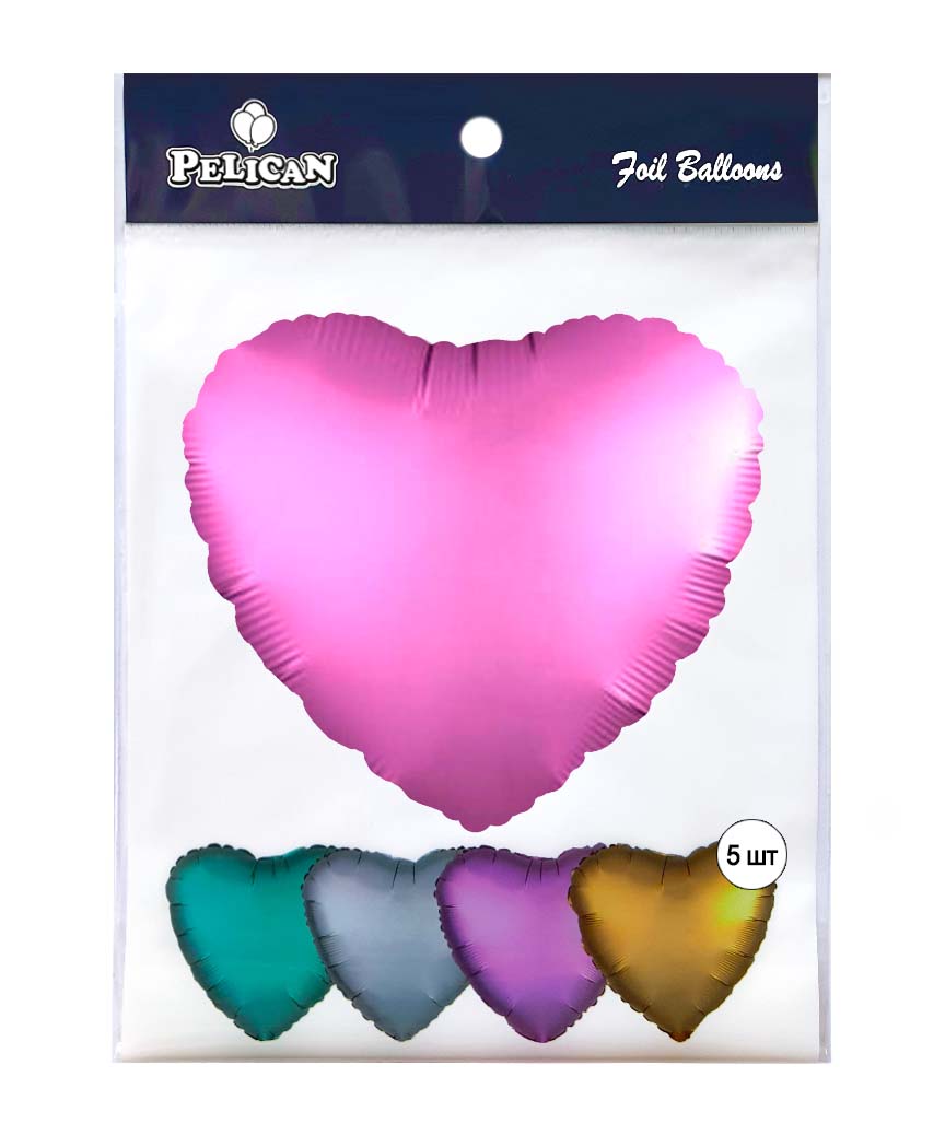 Кулька фольгована Pelican серце  10' (25см) сатин рожевий (5шт) Рожевий Pelican (833736)