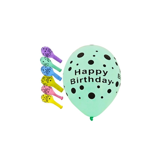 Шарики латексные 12" (30см) "Happy Birthday, горошек" макарун  Pelican 10шт Разноцветный Pelican (827028)