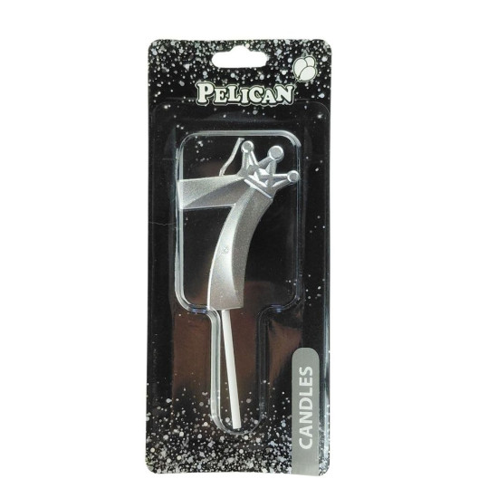 Свічка цифра 3D з короною "7", срібло 6см Срібний Pelican (863117)