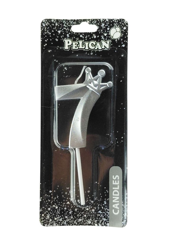 Свічка цифра 3D з короною "7", срібло 6см Срібний Pelican (863117)