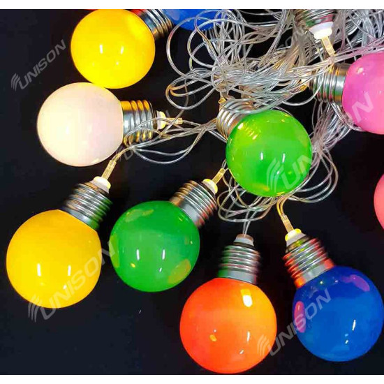 Фигурки 12 LED, "РАДУЖНЫЕ лампочки", 5м + переходник, теплый белый (1698-22)