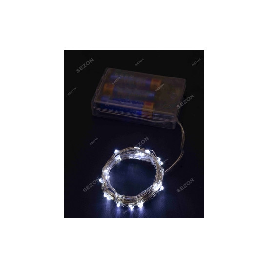 Роса 100 LED на батарейках + USB, 10м, білий (1978-03U)