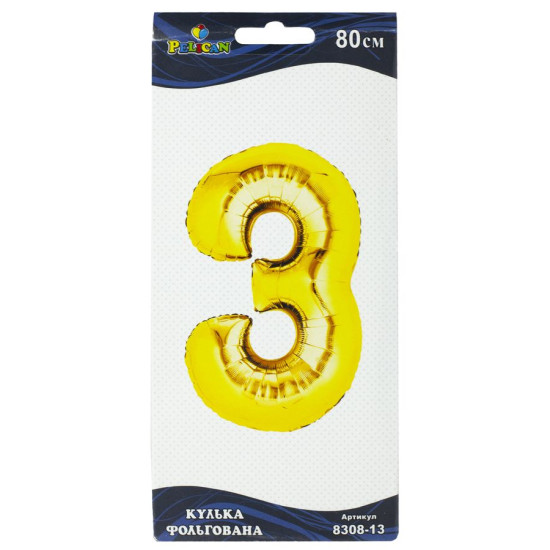 Цифра фольгована Pelican, "3" Золото 80см Золотий Pelican (830813)