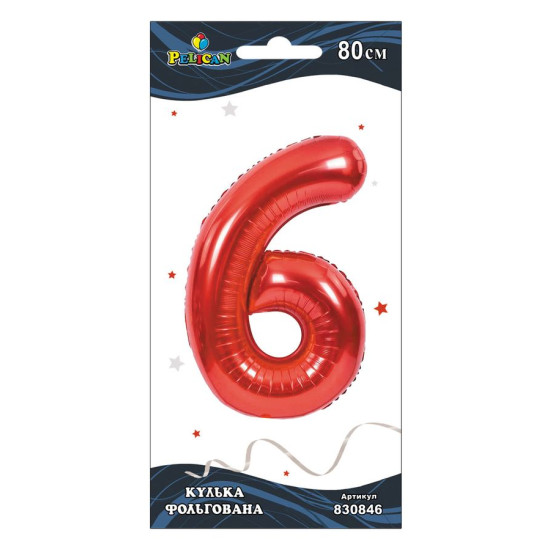 Цифра фольгированая Pelican, "6" Красная 80см Красный Pelican (830846)