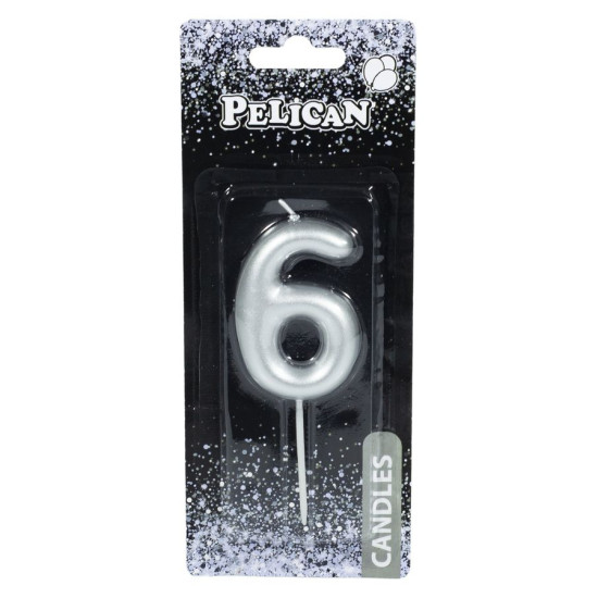 Свеча для торта Pelican "6" СЕРЕБРО 6 см Серебряный Pelican (866026)