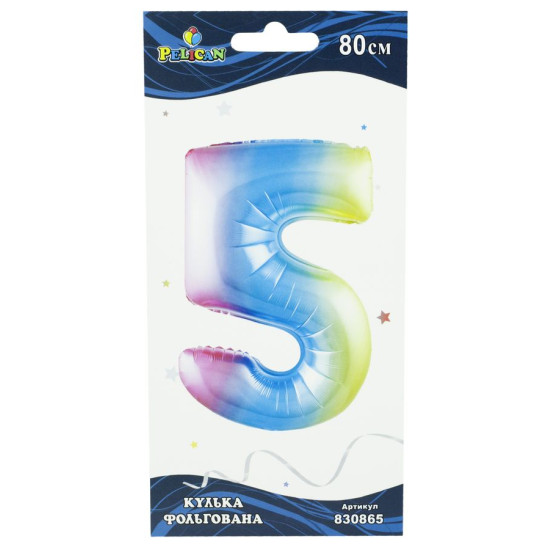 Цифра фольгована  Pelican "5" Райдужна 80см Різнокольоровий Pelican (830865)