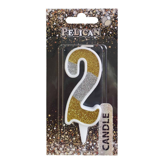 Свеча для торта Pelican "2" СЕРЕБРЯНО-ЗОЛОТАЯ 7см Разноцветный Pelican (867032)