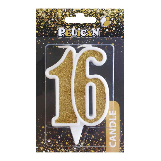Свеча юбилейная для торта Pelican "16" ЗОЛОТО 7см Золотой Pelican (867116)