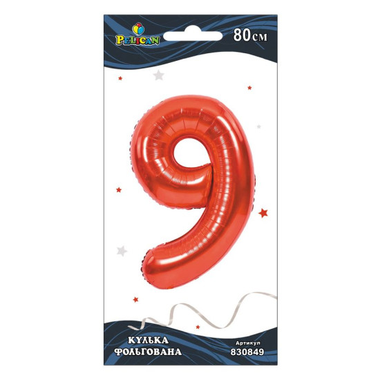 Цифра фольгована Pelican, "9" Червона 80см Червоний Pelican (830849)