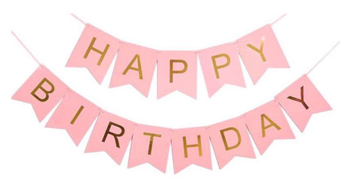 Гірлянда-прапорці "Happy birthday"  16см, рожевий світлий Unison (871053)