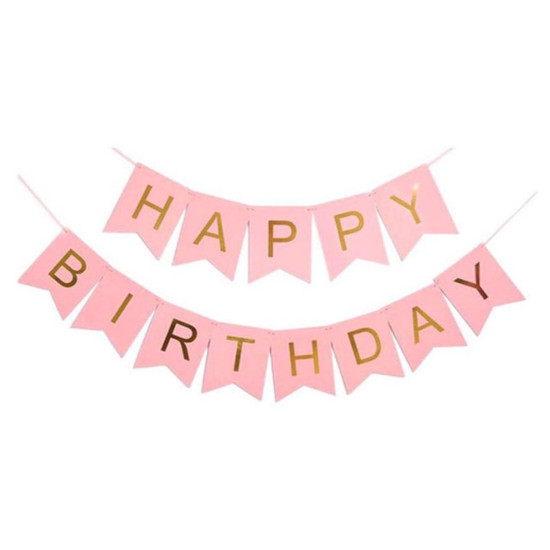 Гірлянда-прапорці "Happy birthday"  16см, рожевий світлий Unison (871053)