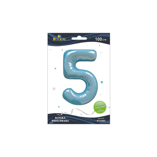 Цифра фольгована Pelican, "5" блакитна 100см Блакитний Pelican (831085)