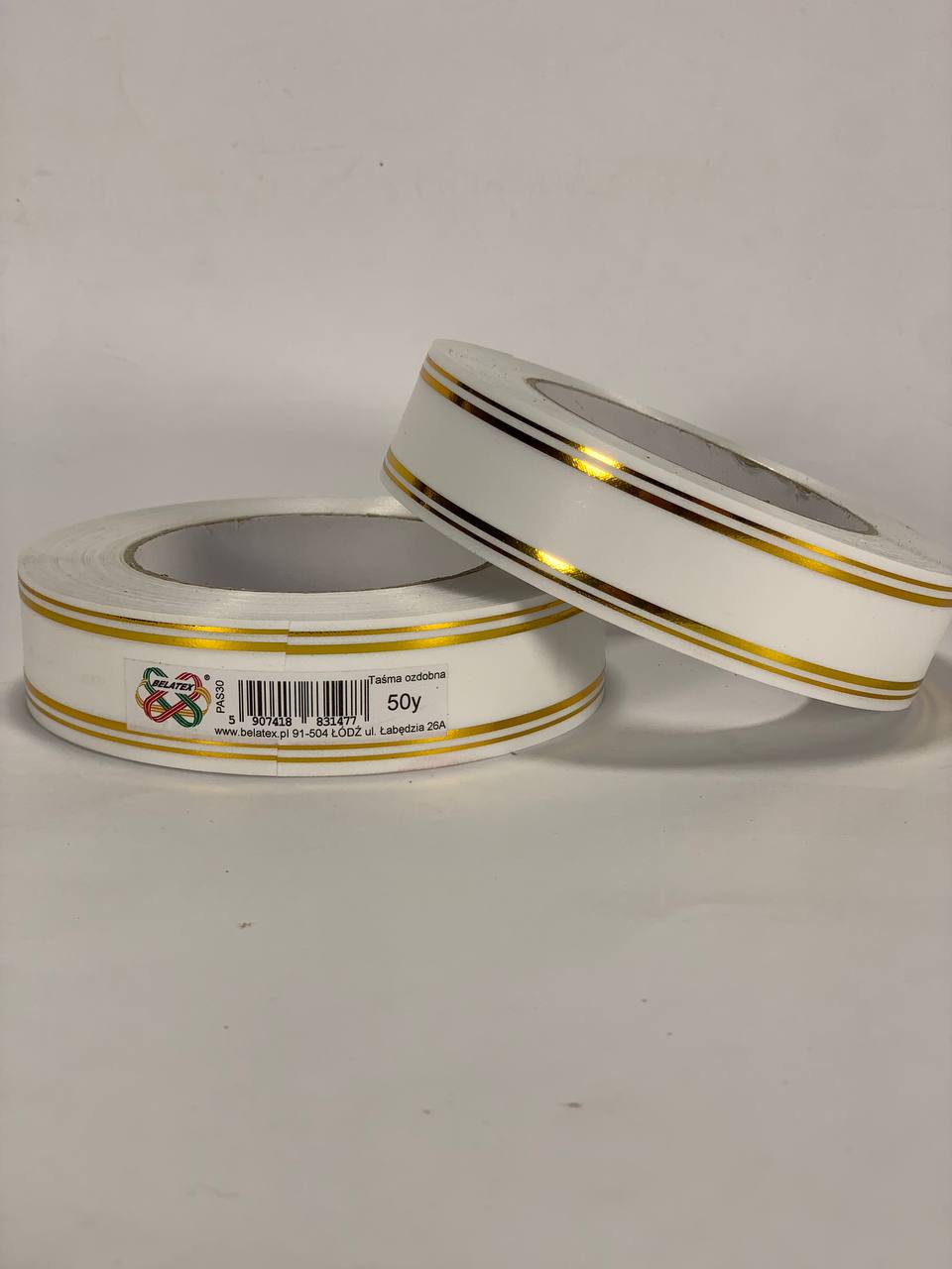 Лента пластиковая 3см х 45м Белый Unison (PAS30 -2 white + gold)