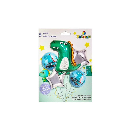 Набір з 5 кульок фольгованих  "Діно" Різнокольоровий Pelican (836956)