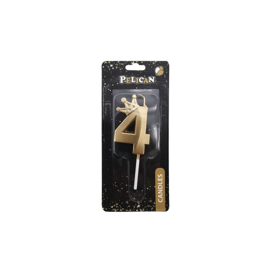 Свеча цифра 3D с короной "4", золото 6см (863104)