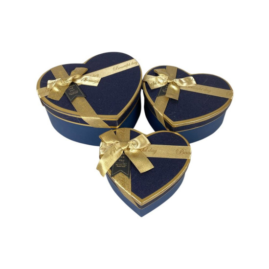 Набор коробок 3 шт сердце,  22 х 18 х 9,5см (10237-blue)