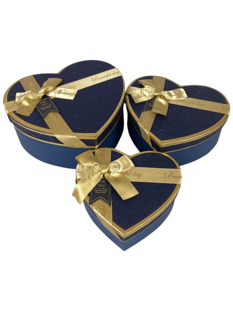 Набор коробок 3 шт сердце,  22 х 18 х 9,5см (10237-blue)