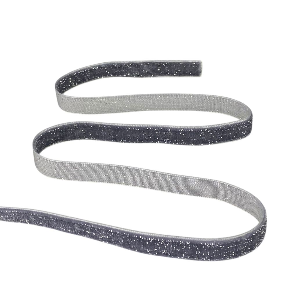 Бархатная лента  блестящая 1,0 см х 50 ярдов Серый Marill (D16710- dark gray)