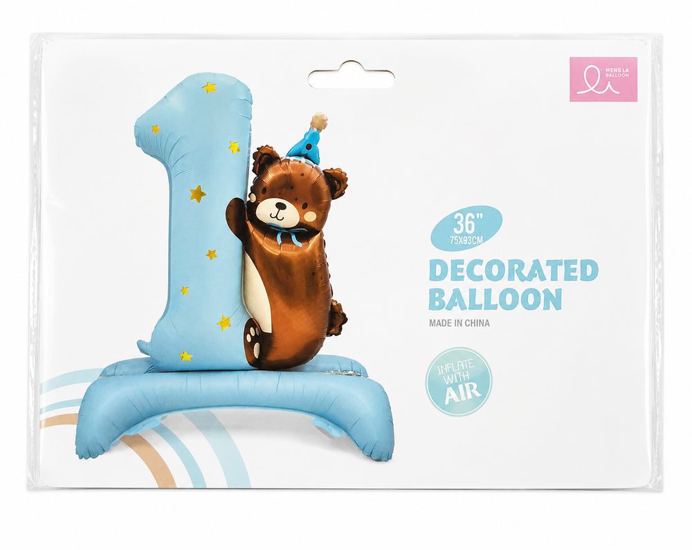 Кулька фольгована , 1-й день народження хлопчик "Baby Bear 1", 75 х  93см Блакитний Без бренду (TX449)