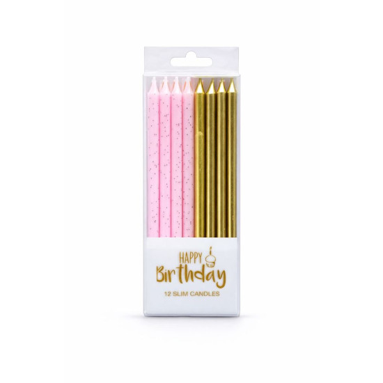 Свічка з блиском,14,5 см, рожеві+золото, 12шт (800080 pink+gold)